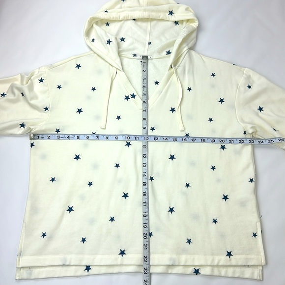 Britney Hoodie with Embroidered Blue Stars on Cream Background. Super Soft. Med. - Picture 6 of 9